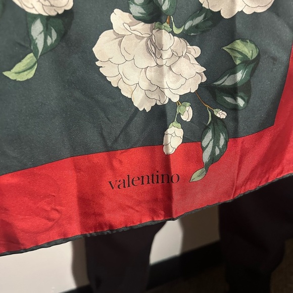 Vintage Valentino Four Seasons Floral Silk Scarf with Red Border - Picture 2 of 6